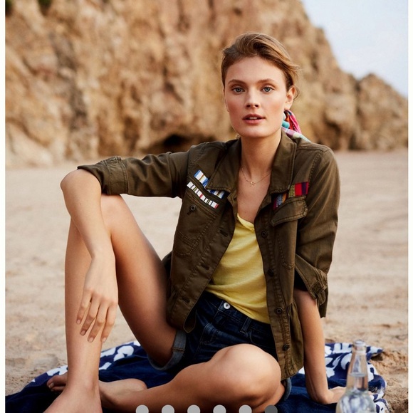 Anthropologie Military Style Olive Jacket with Peplum Hem, Beaded, Cotton/Linen - Picture 15 of 15
